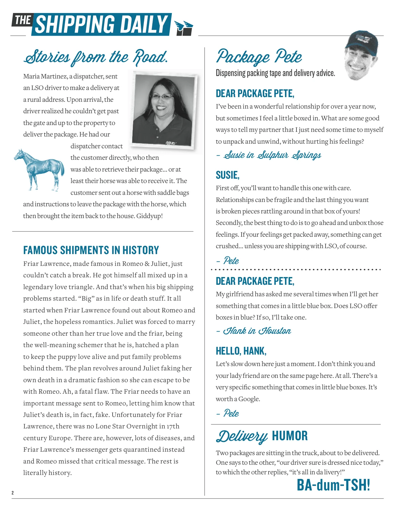 Two pages from a top-of-mind direct mailer for Lone Star Overnight (now LSO). Part of an acquisition campaign that included direct mail, direct sales and email. 