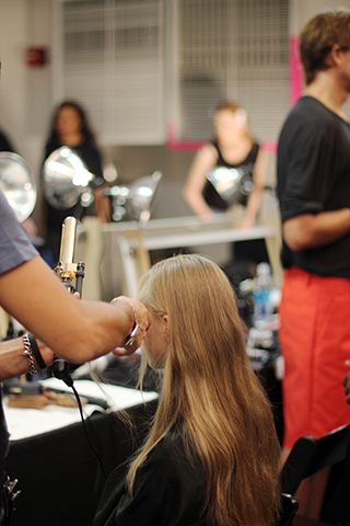  THEYSKENS THEORY | NEW YORK FASHION WEEK | SPRING/SUMMER 2015  Key Hair: Paul Hanlon. Oribe Hair Care Team. Kien Hoang for Oribe Hair Care.  Photo courtesy of Oribe.com 