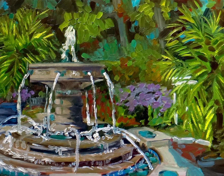 "Fall by the Fountain" 2015. Oil on canvas board.