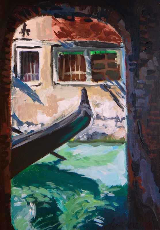 "In the Ancient Maze" Gouache and acrylic on 5x7" pine panel. 2015.