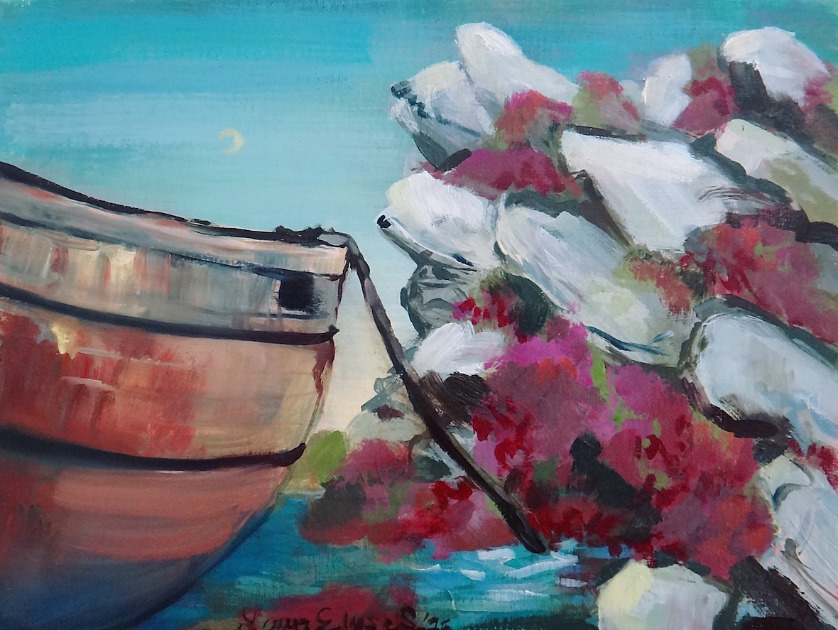"Moonrise Over Despotiko" Acrylic & oil on canvas, 9x12". 2015.