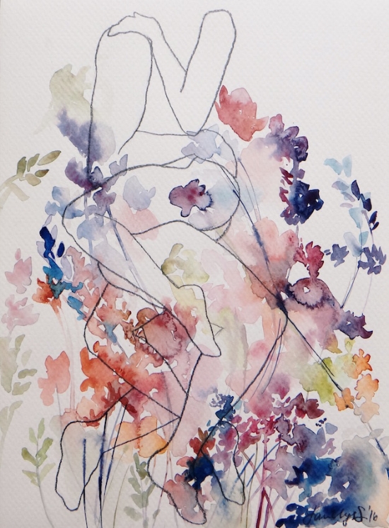 "In the Garden of" watercolor and graphite on paper, 2016.