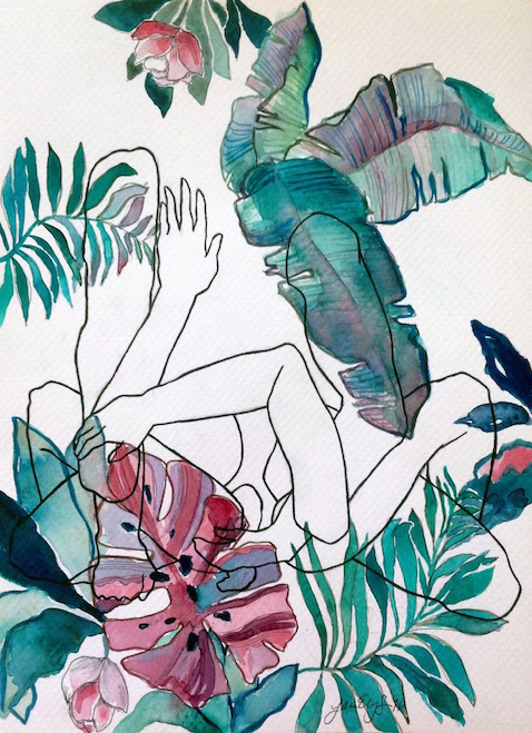 "Mahalo" Watercolor and ink on watercolor paper. 2016.