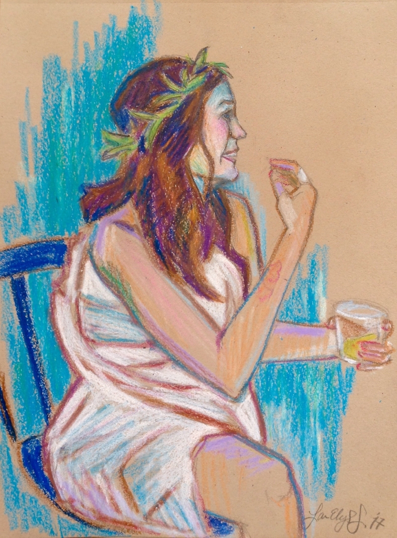 "Under the Influence" Oil pastel on toned paper. 2017.
