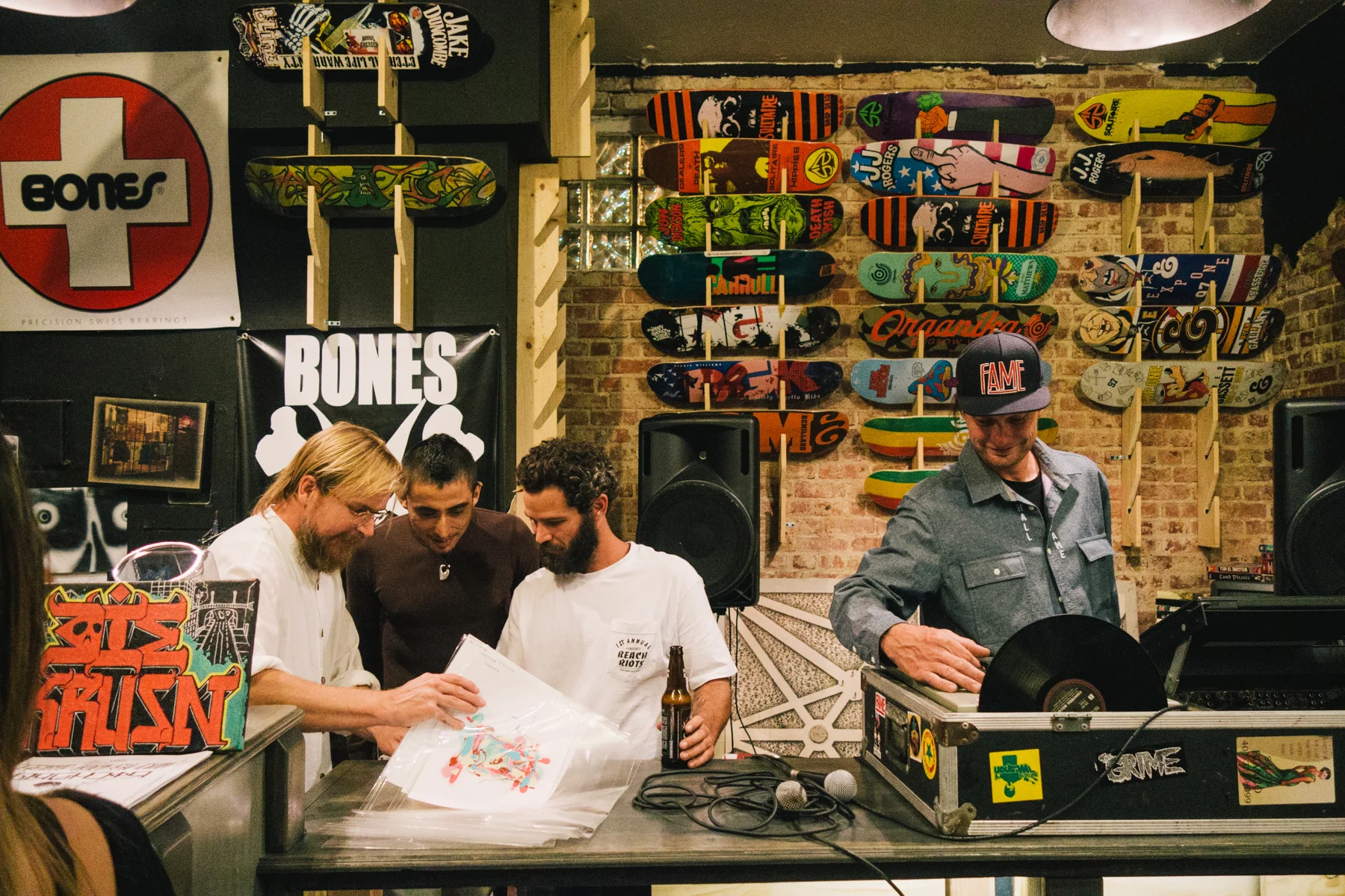 Chad Muska, Paulo Diaz, Sean Tully, and Eric Pupecki at Krusin Skate Shop. pic by MorGnar