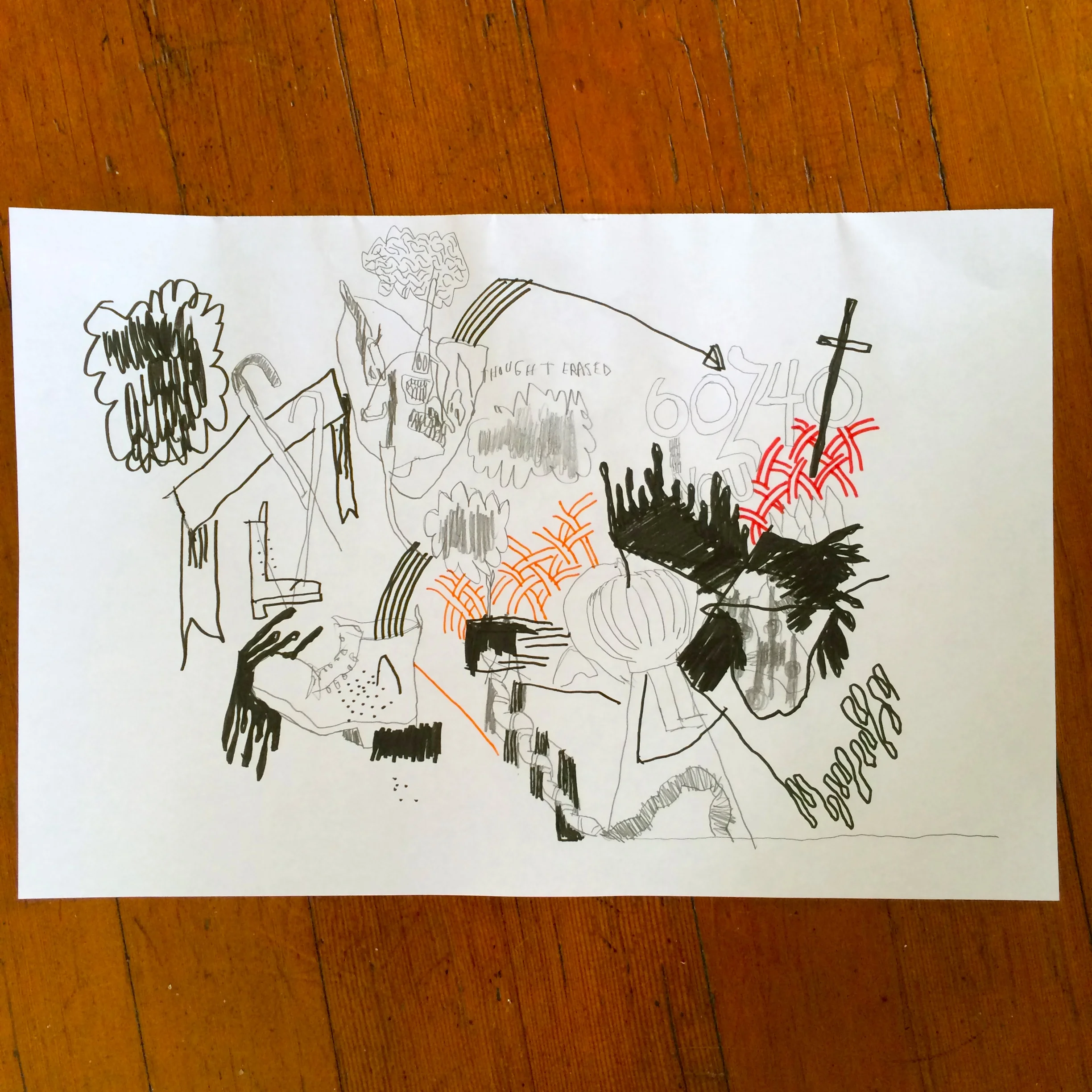 Gino Perez, Untitled (60/40), 2002, pencil and marker on paper, 12 x 18 inches, $150