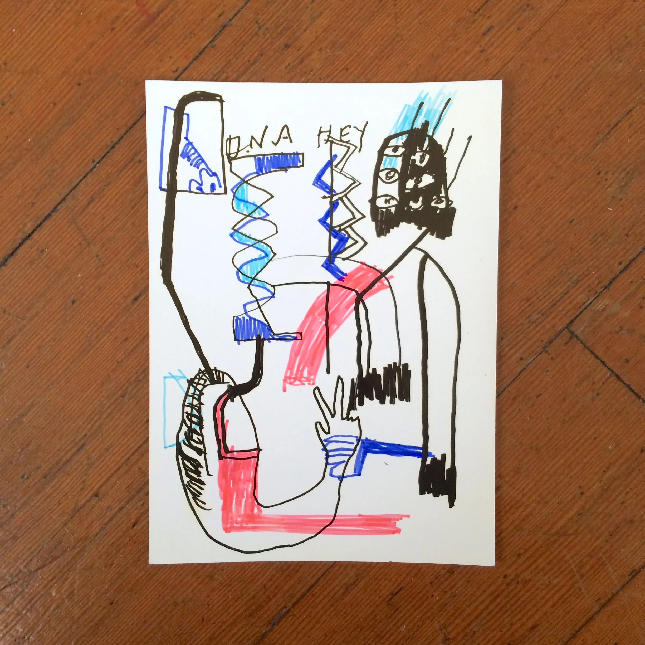 Gino Perez, Untitled (DNA Hey), 2002, marker on paper, 7 x 5 inches, $50