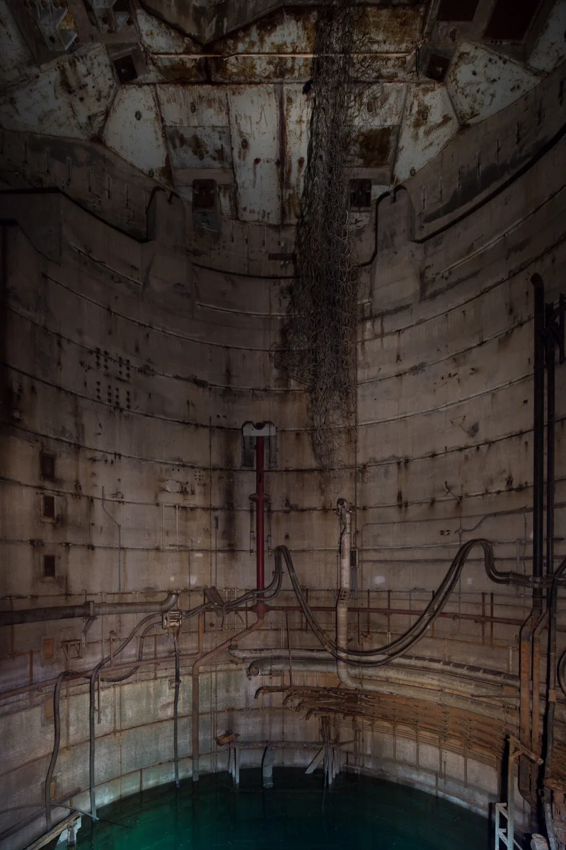 Looking into the no. 2 launch silo inside the Beale 851-C Titan I Missile Base