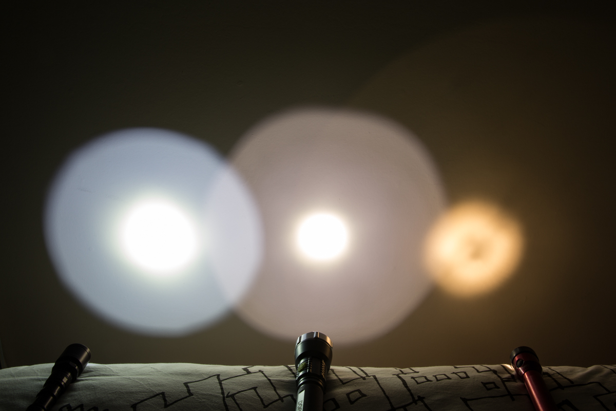 Left to Right: NiteCore MH25 Night Blade, Dorcy Metal Gear XL-M, Streamlight Stinger (incandescent) 
