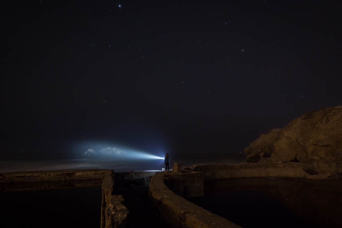 Sutro Bath Ruins, San Francisco 20 seconds, f/8 @ ISO 1600 - Flashlight remained on for the duration of the exposure