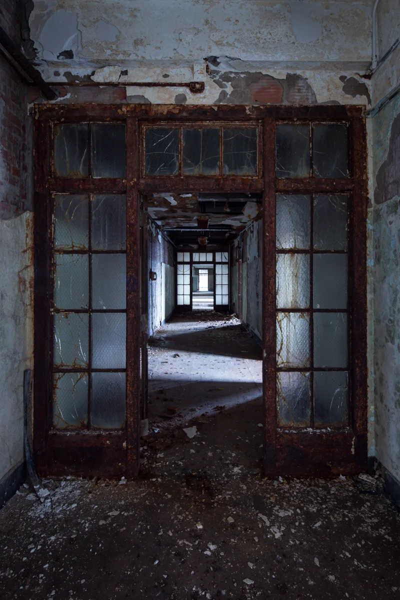 Blue hour inside the Wingdale Wards at Harlem State Hospital in New York. 