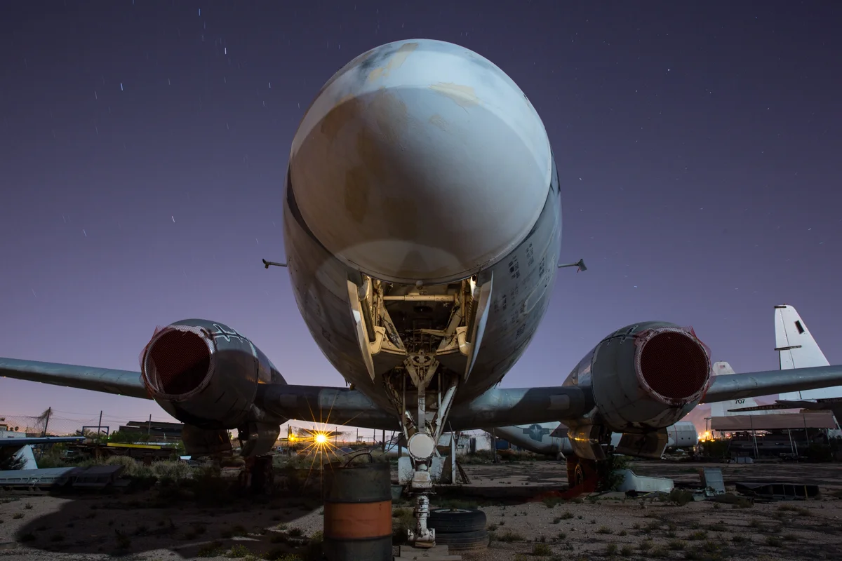 Night. 4 minute exposure. Landing gear lit with a Protomachines LED2 light.