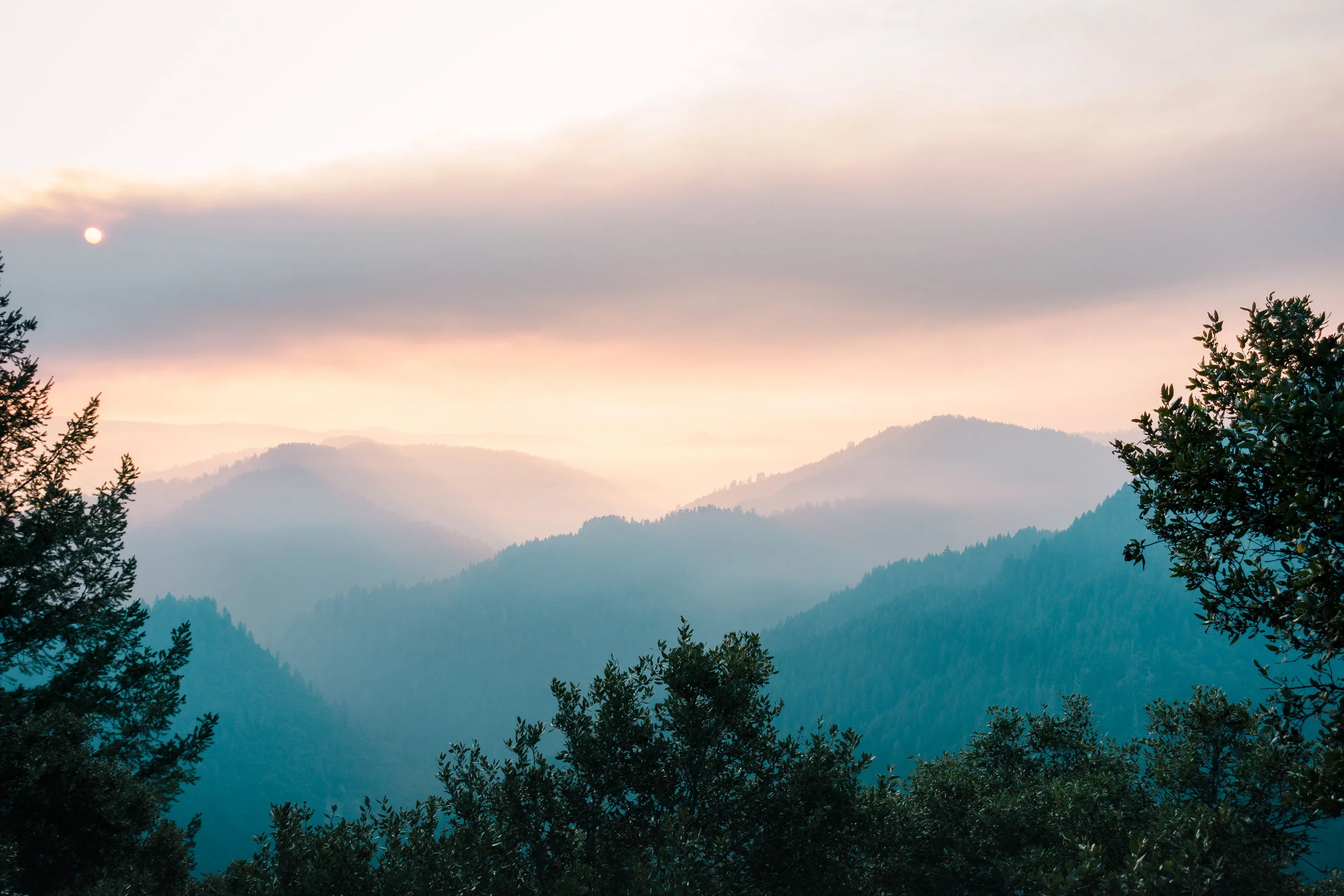 Sunrise through the thick smoke from the wildfires.