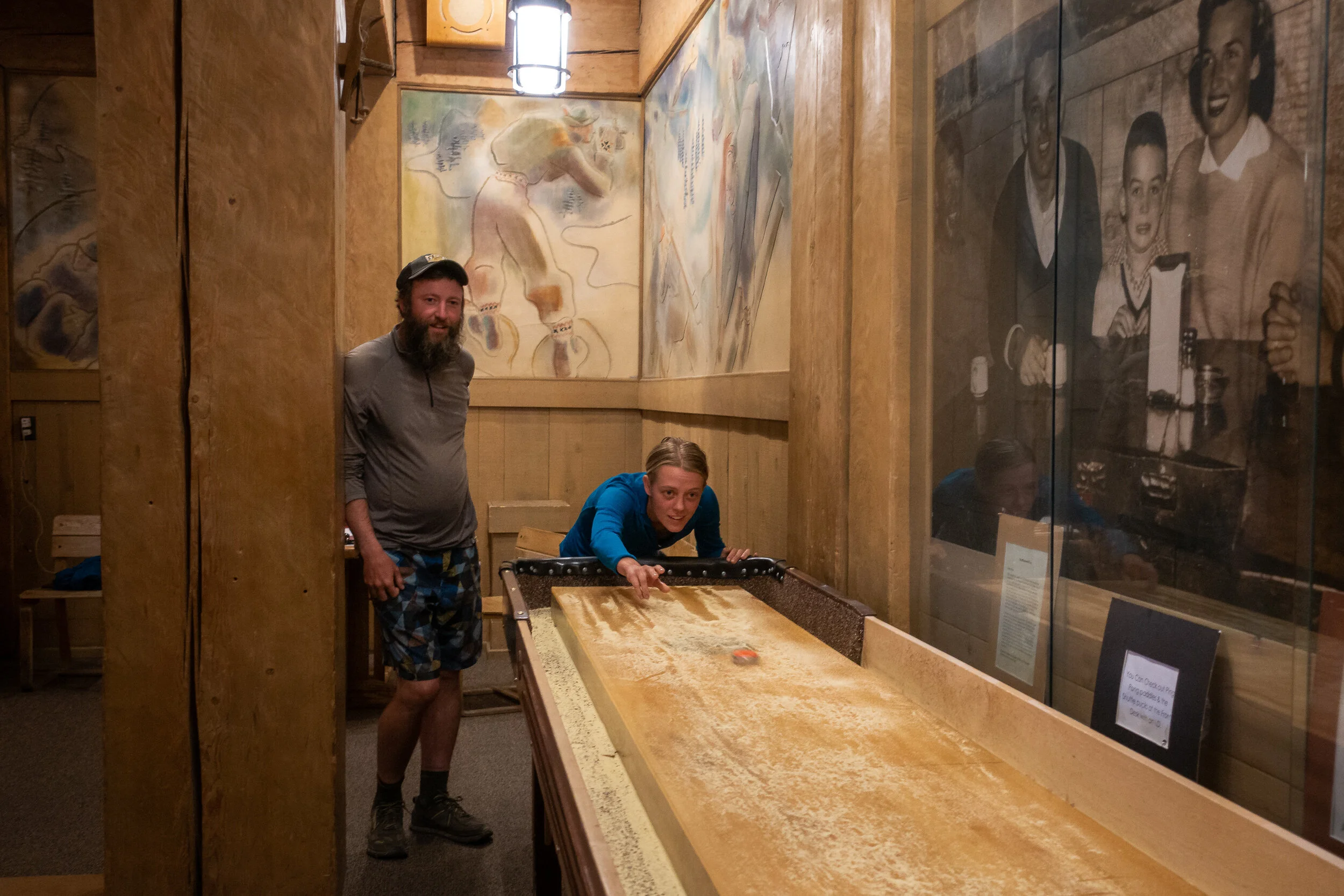 Playing shuffleboard.