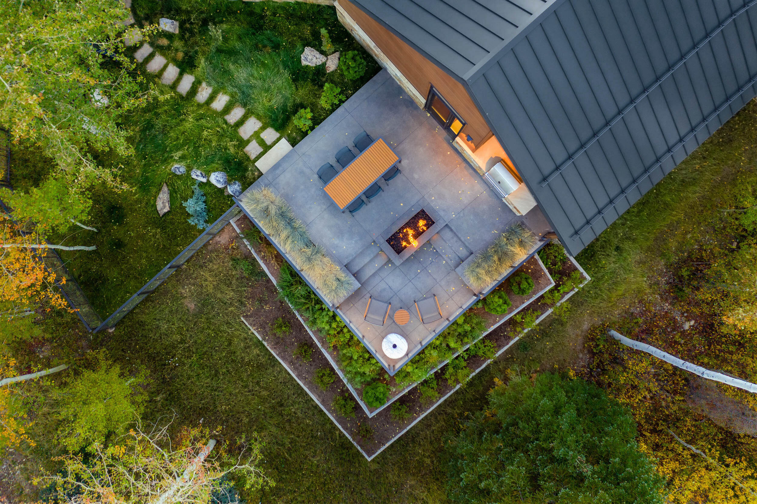 Extraordinary views by the fire can be enjoyed year round on this heated patio.