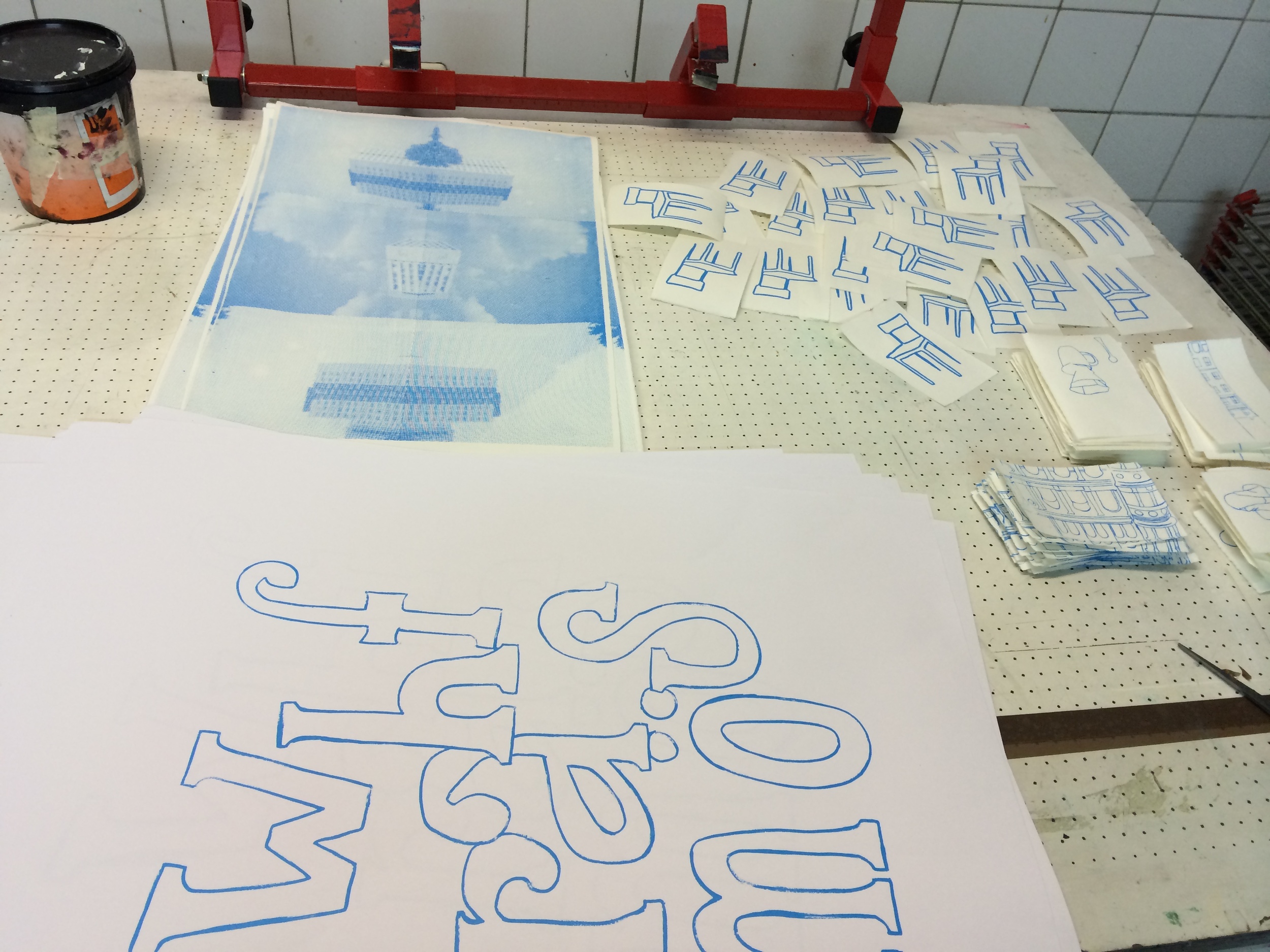 8/23 Screen prints from photos and drawings.