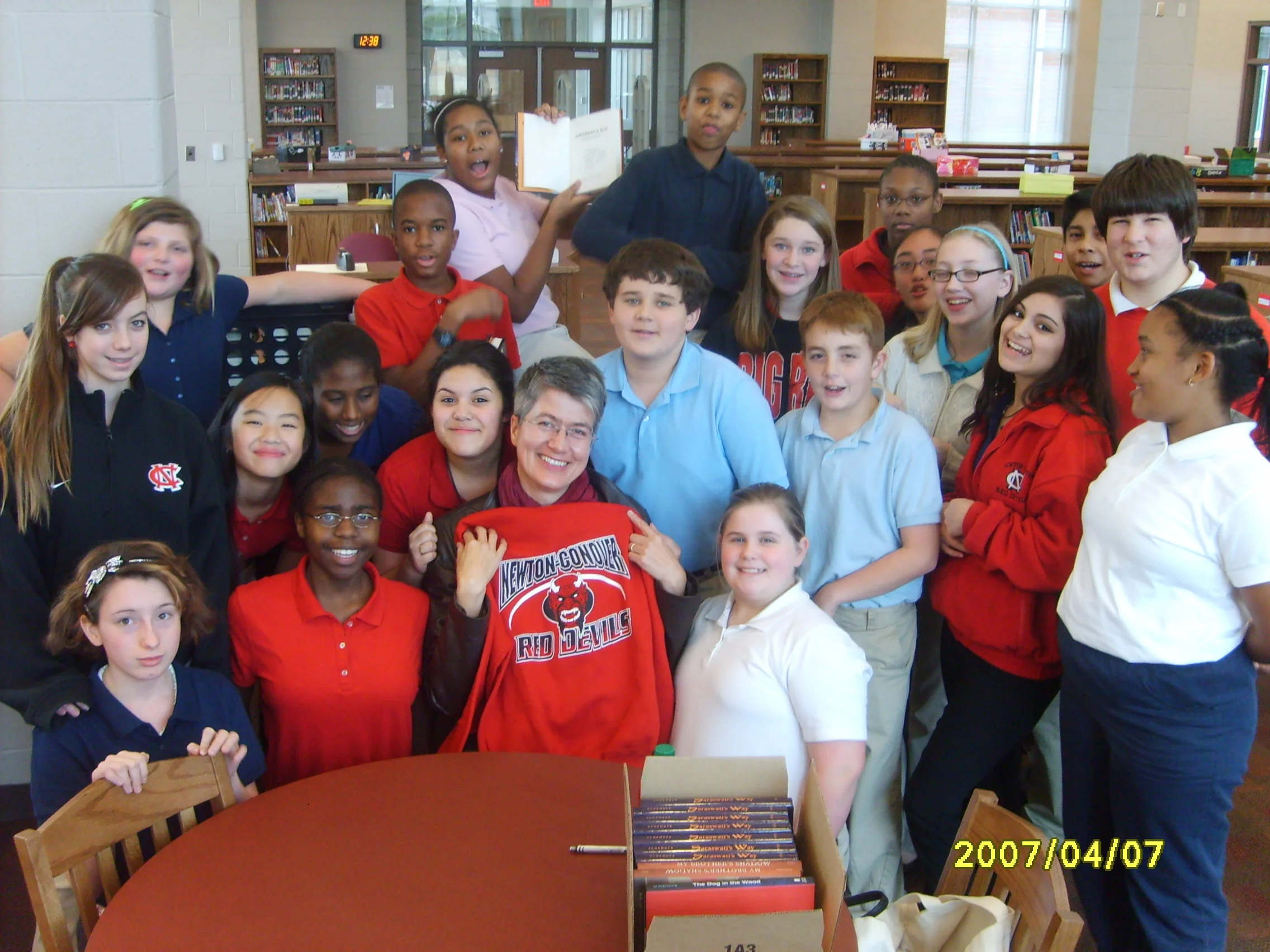 I had lunch with the Battle of the Books team and they gave me a 'Red Devils' sweatshirt.