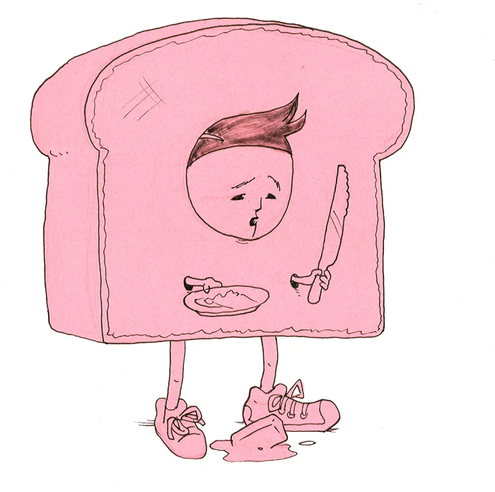 Original sketch of Toast Boy. Yes, it was on pink paper.&nbsp;