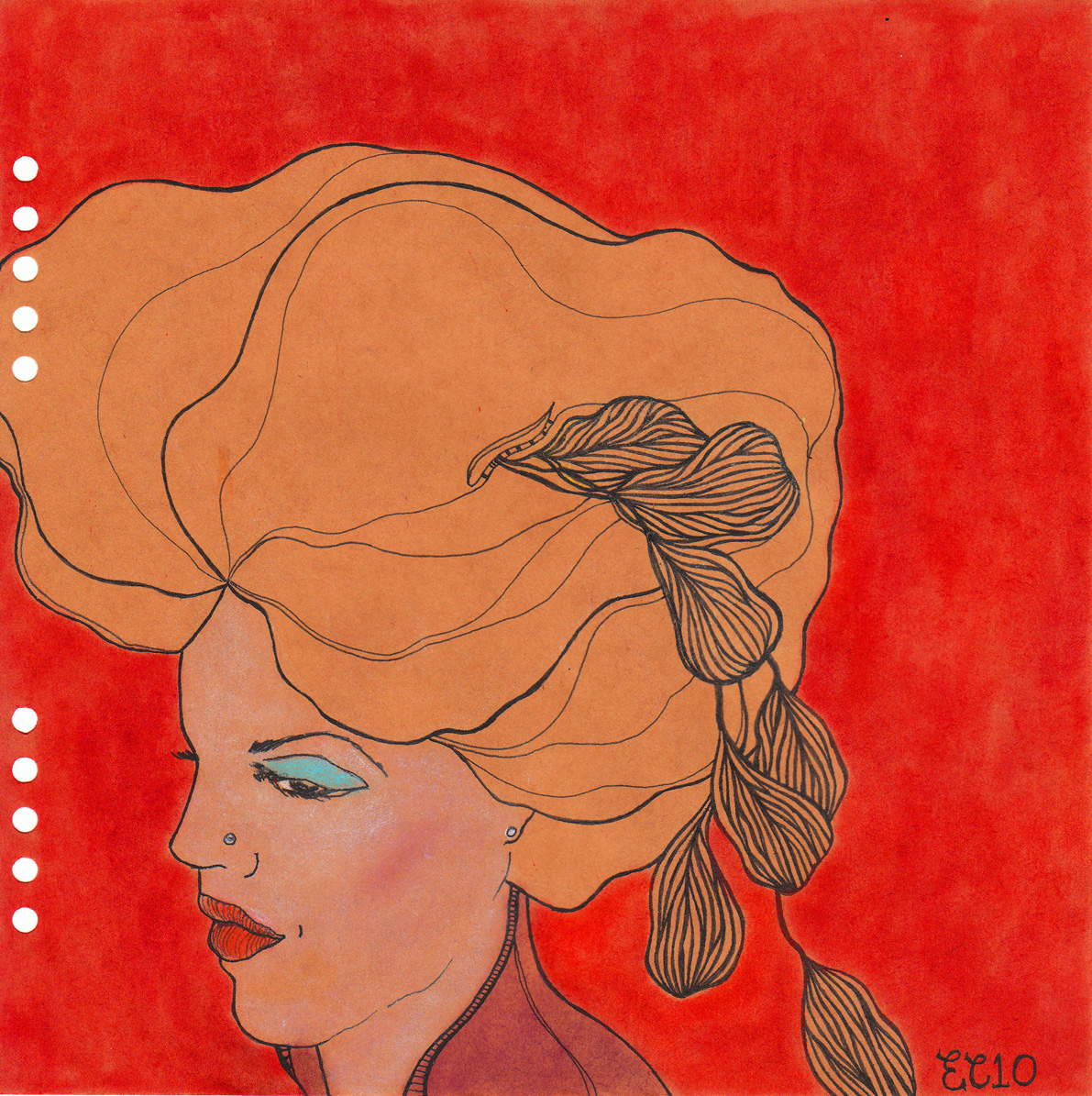 Red, 8" X 8", ink and pastel on paper, 2009 SOLD
