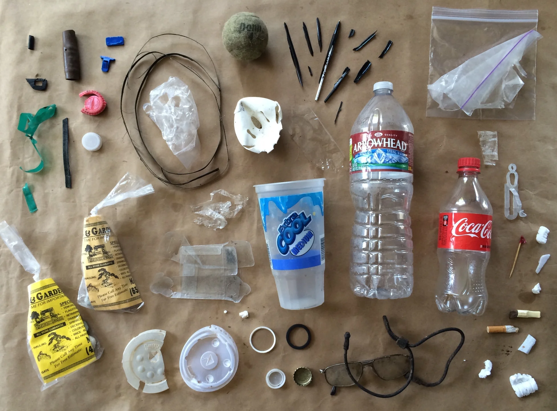 Plastic collected on a recent dog walk in my neighborhood - seeing these two plastic landscaper bags on an empty lot prompted this post.