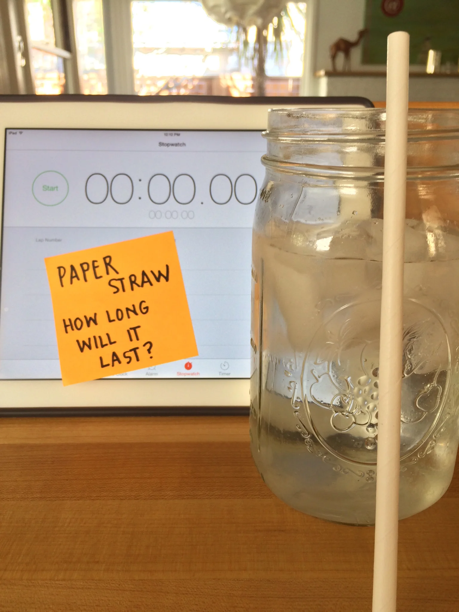 1 glass of ice water + 1 paper straw