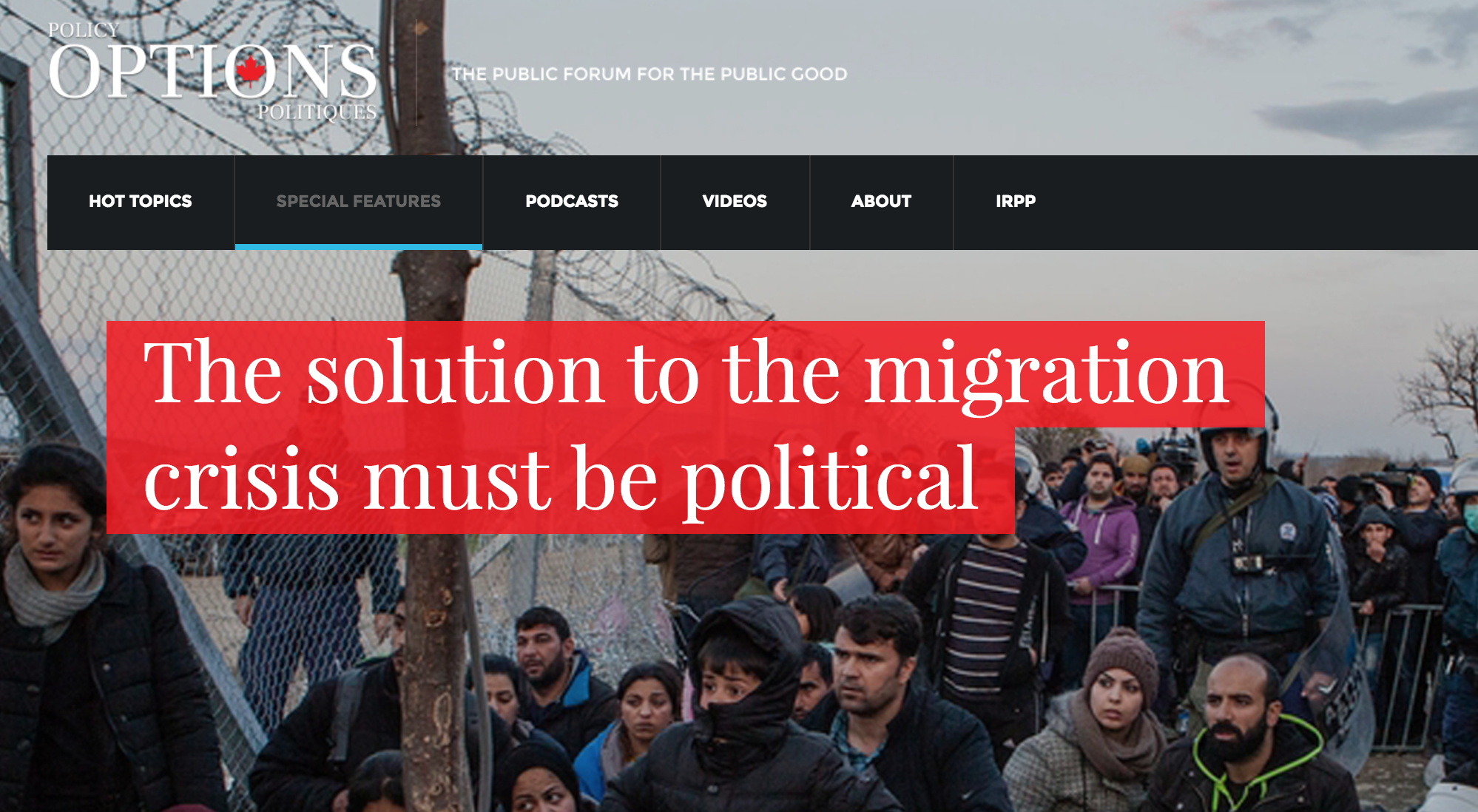 Policy Options , co-wrote "The Solution to the migration crisis must be political" 21 June 2016