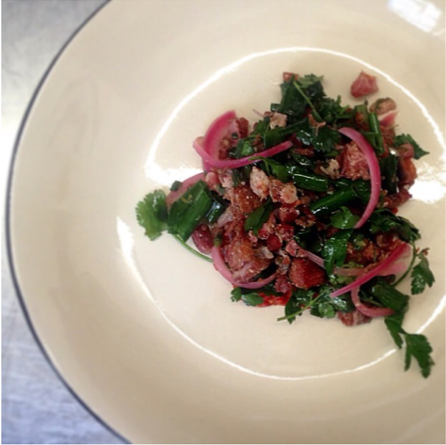  "Fried pig tail and bacon larb with romesco," Jeremy Fox via  Instagram . 