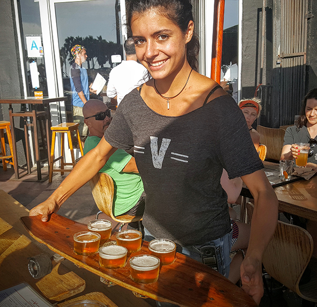 A flight of craft beer at the Venice Ale House welcomes guests of the Venice tour.