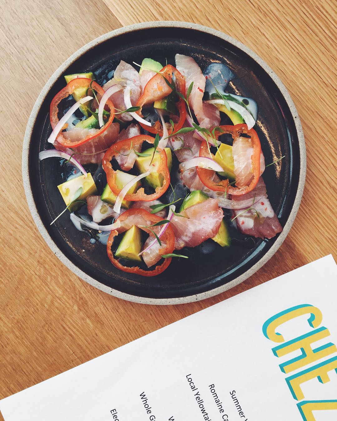 Baja yellowtail in a Peruvian leche de tigre. ( Photo by Chez Tex )