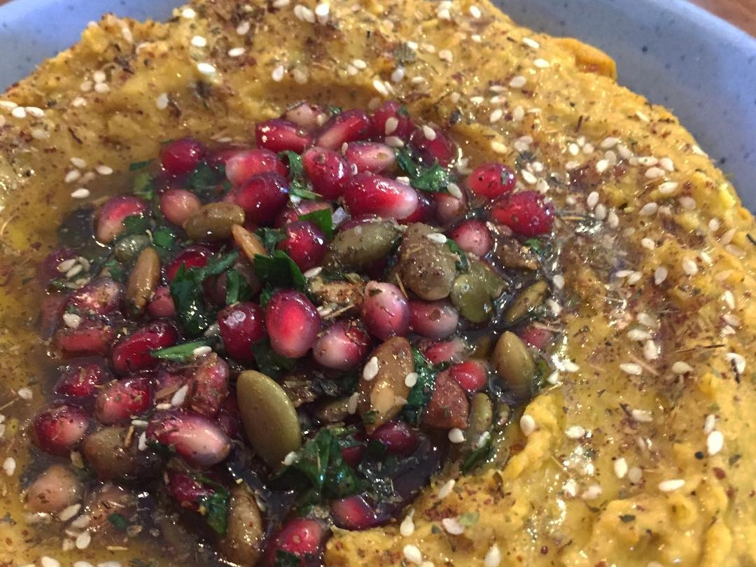 Pumpkin hummus with pomegranate pepita salsa. ( Photo by The Rose )