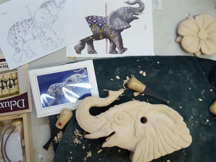 Murez' carving table at the Albany studio where she spent much of last month studying the craft. ( Photo by Robin Murez )