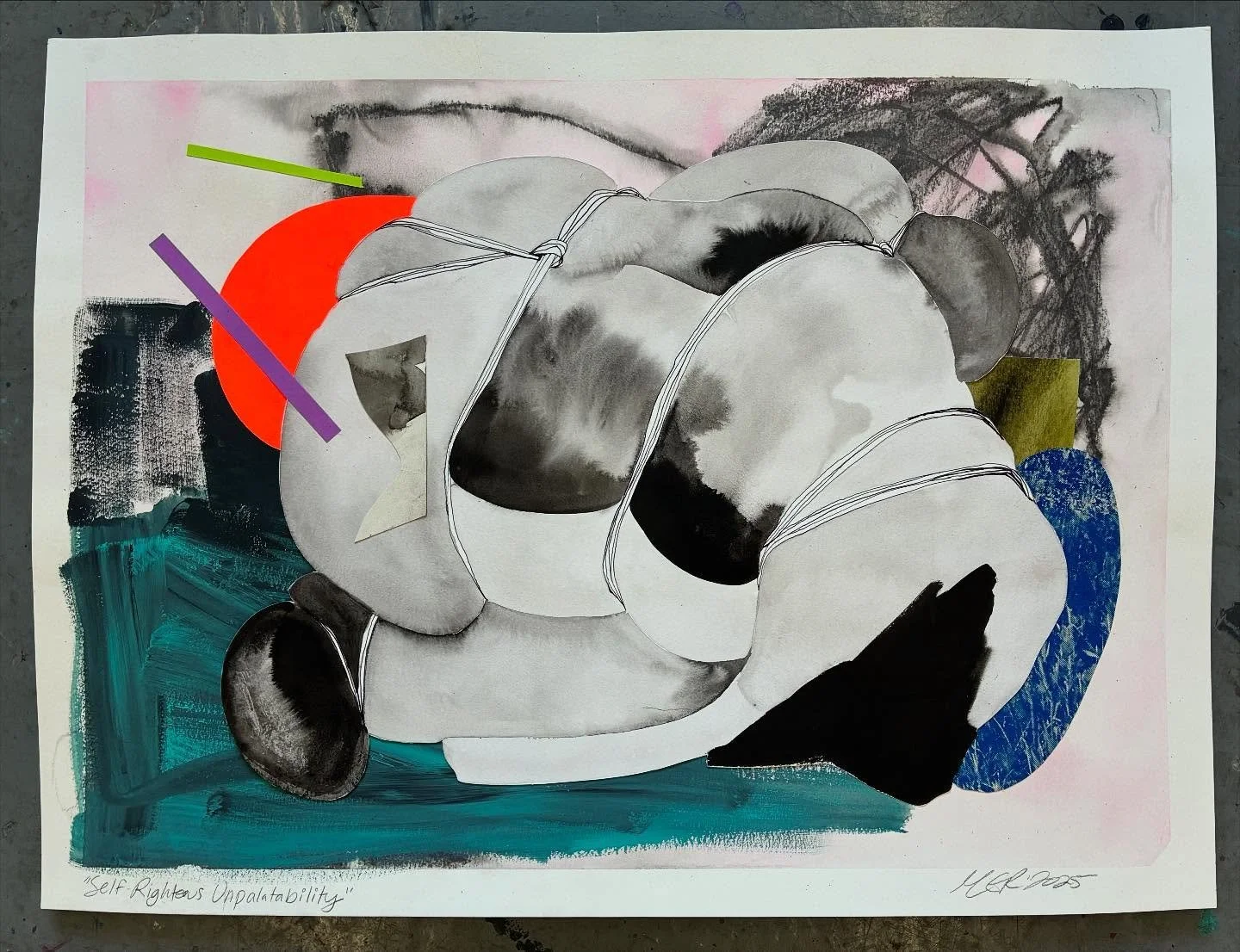 &ldquo;Righteous Unpalatability&rdquo; *available*
Watercolor, India ink, water-soluble graphite, acrylic, collaged screenprint and cut paper on watercolor paper
18in x 24in painting comes in 20in x 26in white frame
2025

https://rubensteinstudio.com