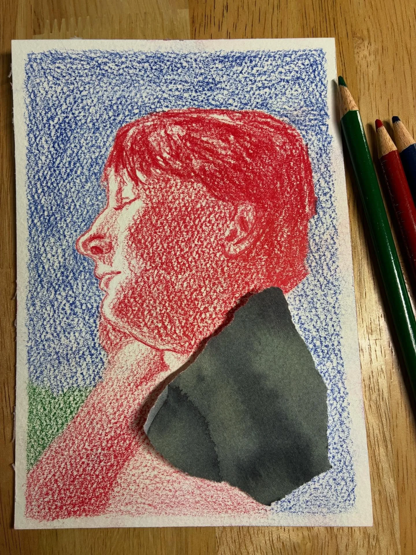 You can never call me a one trick pony- I&rsquo;m inspired by novelty as much as I am with honing in on just one material. I don&rsquo;t normally do portraits, and I don&rsquo;t usually use color pencils, but being too sick most days to make it to my