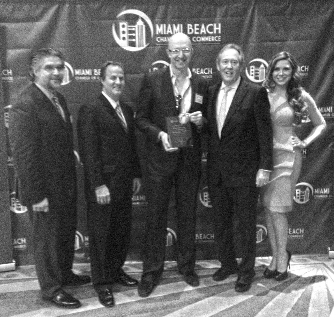 Photo (L to R): Jury head Reinaldo Borges, AIA; MBCC Chair Michael Goldberg; Allan Shulman, FAIA; MBCC President Jerry Libin; Miss South Beach Melissa Barragan-Shaw.
