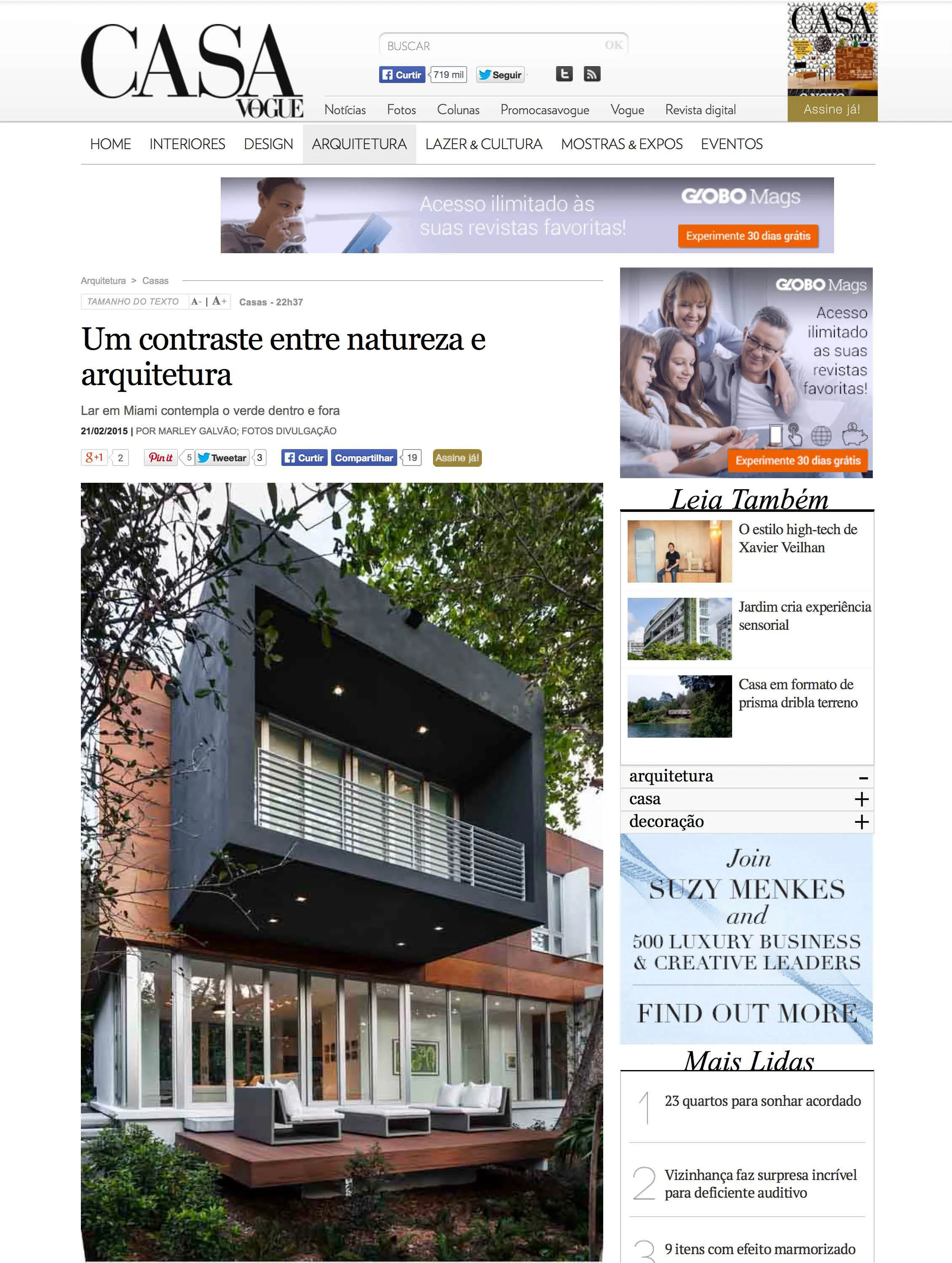Camp Biscayne house featured in Marley Galvao, “Um contraste entre natureza e arquitetura,” Casa Vogue (Brazil), February 2015 MORE >>
