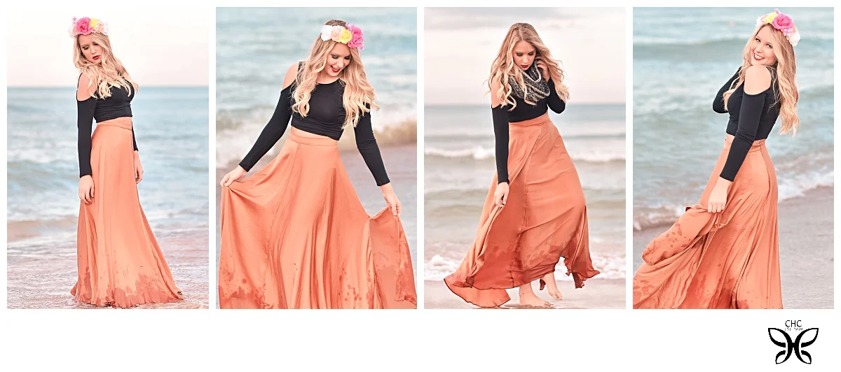 The maxi skirt from Akira worked so well at the beach...rose crown from H&M. Valerie was even brave enough to stand in the water in October! Brrrr...