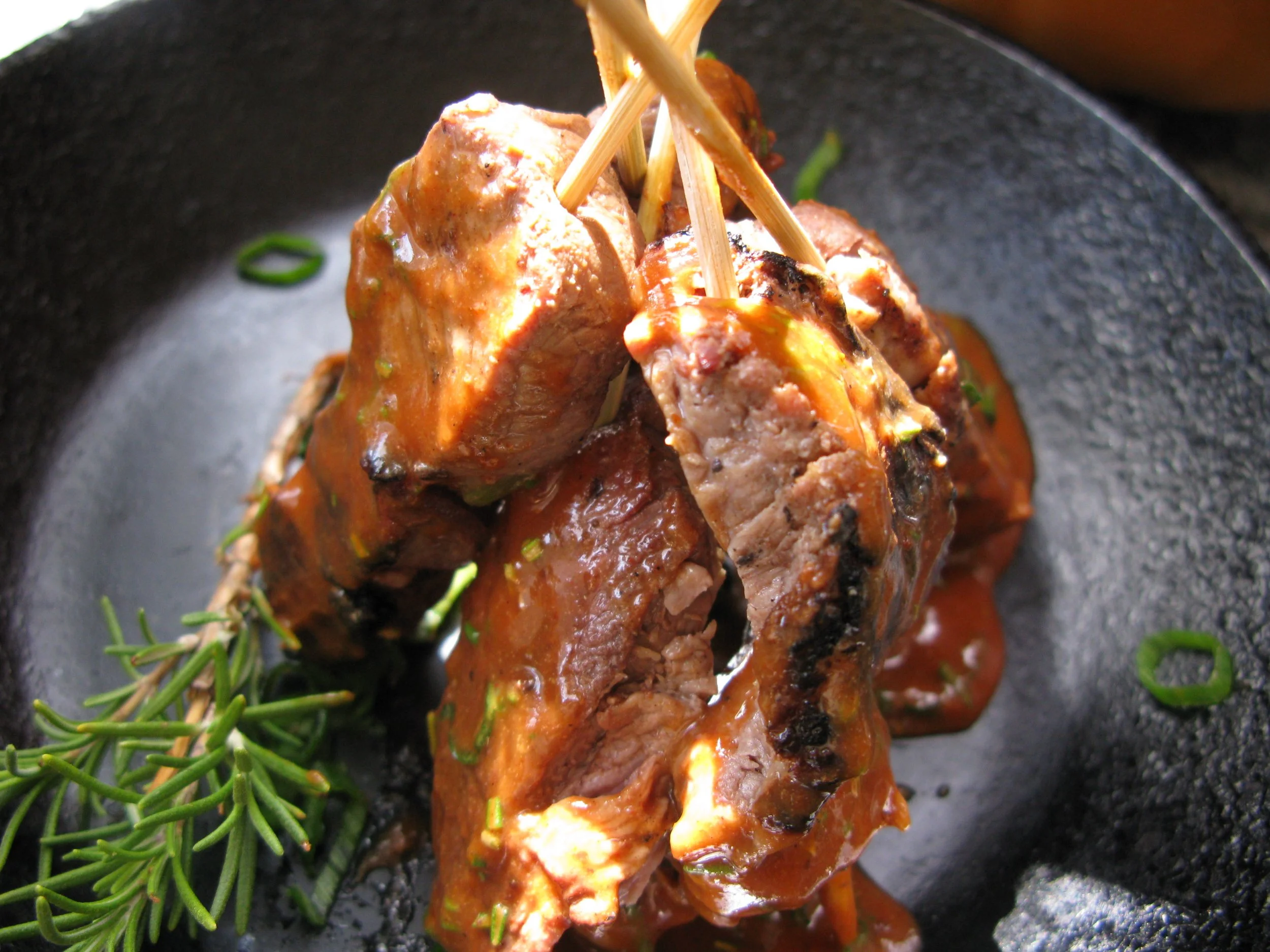 Steak on a  Stick with Bourbon Bbq Sauce