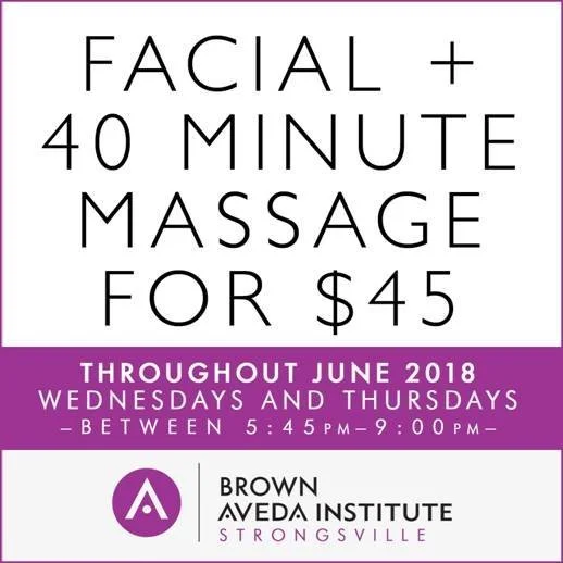 Facial + 40 Minute Massage for $45 at our Strongsville School!