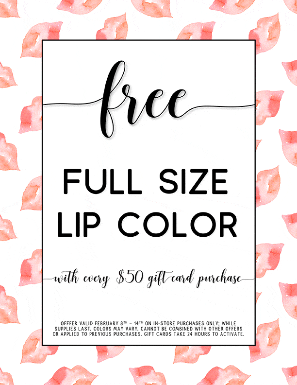 FREE Full Size Lip Color & Nail Polish with Gift Card Purchase