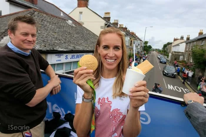 Helen Glover outside Jelberts