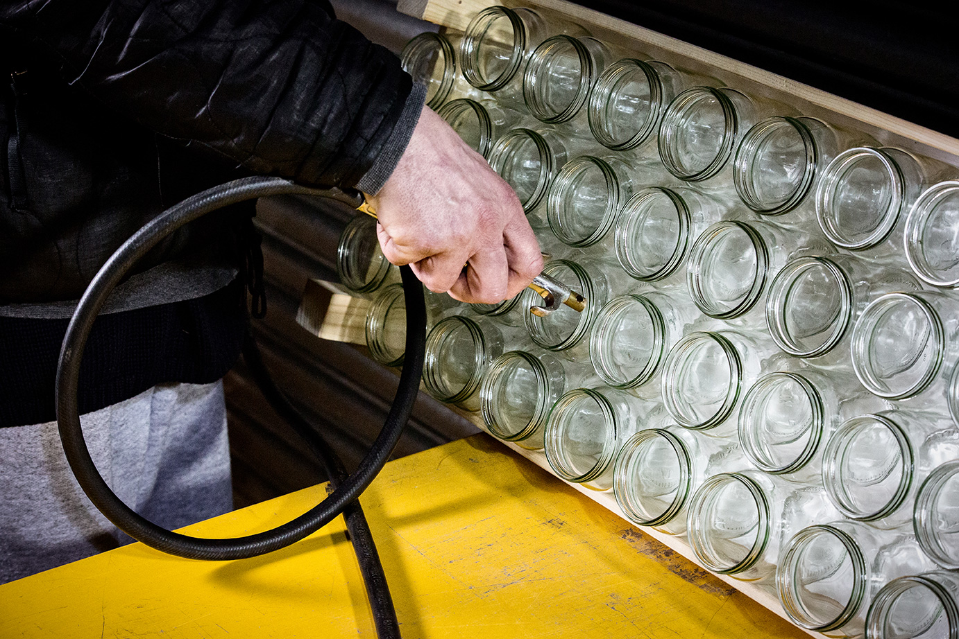   2.  Jars are air cleaned by hand to remove dust particles 