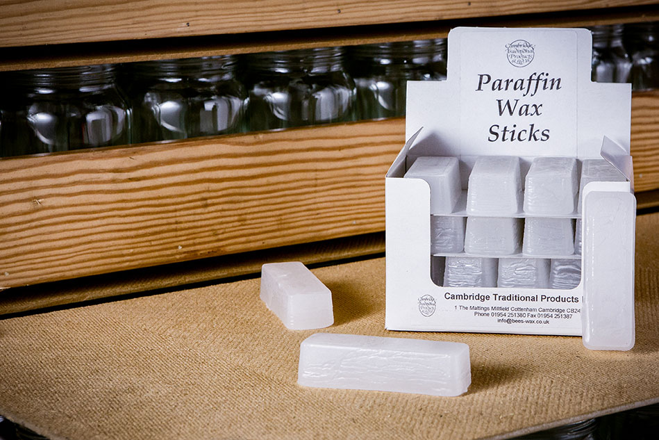 Display box of paraffin wax beeswax sticks - Cambridge Traditional Products