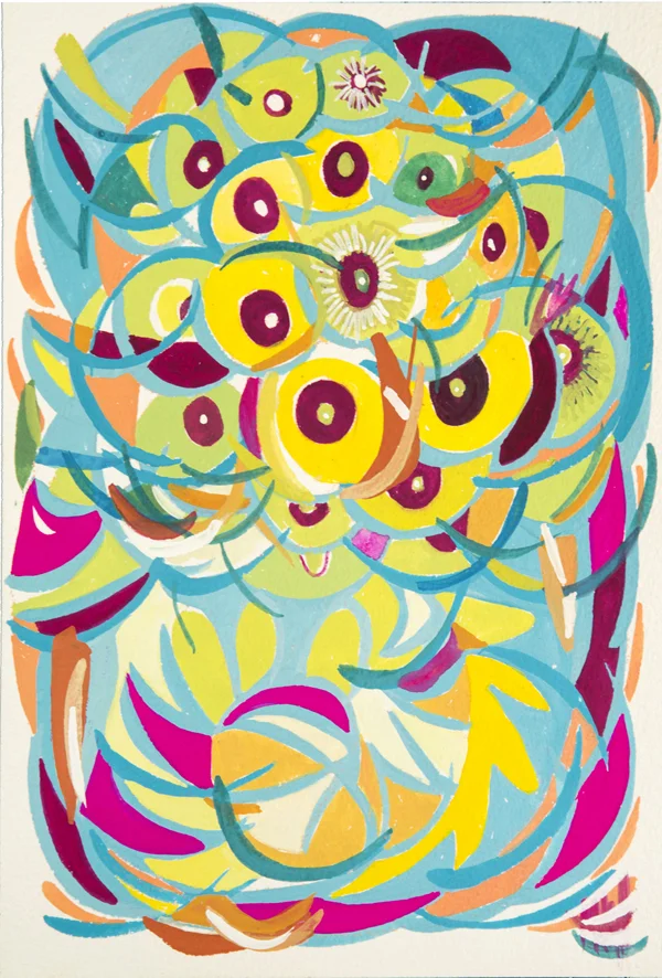 Explode (2017) Gouache on Hand Milled French Paper/ 9 x 13 inches (image). Framed 16 x 20"