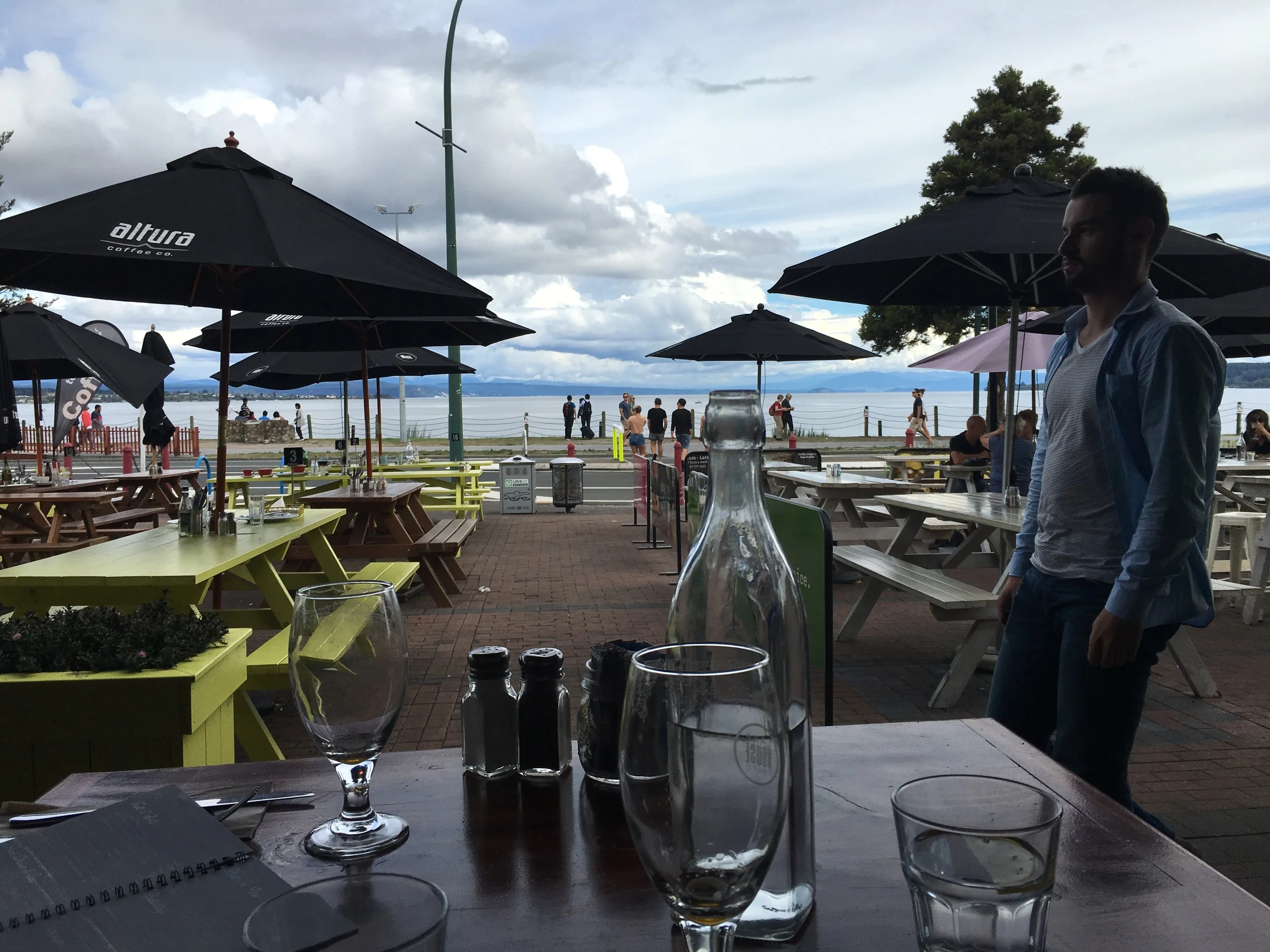 Lake Taupo waterfront, and sad empty beer gardens