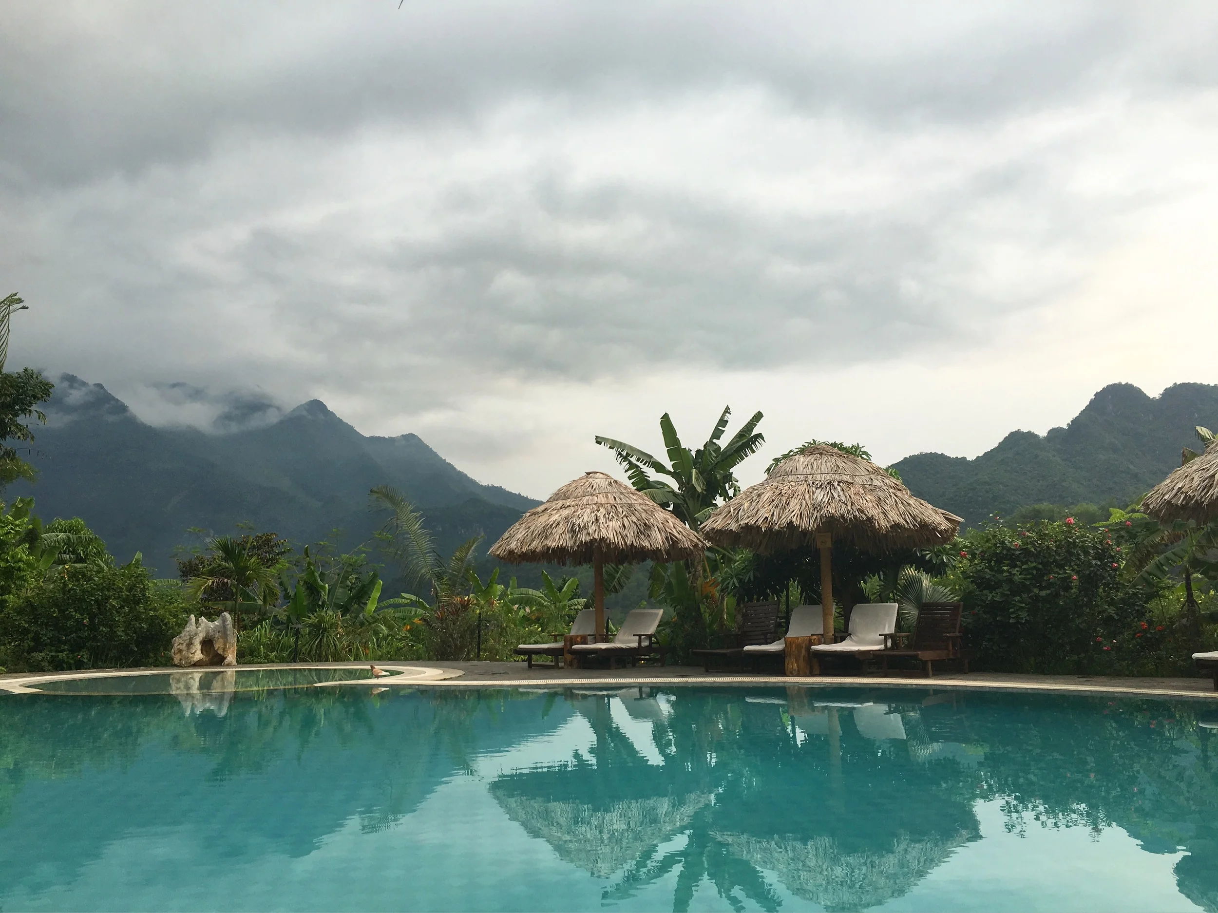 Mai Chau Ecolodge pool, before a storm.