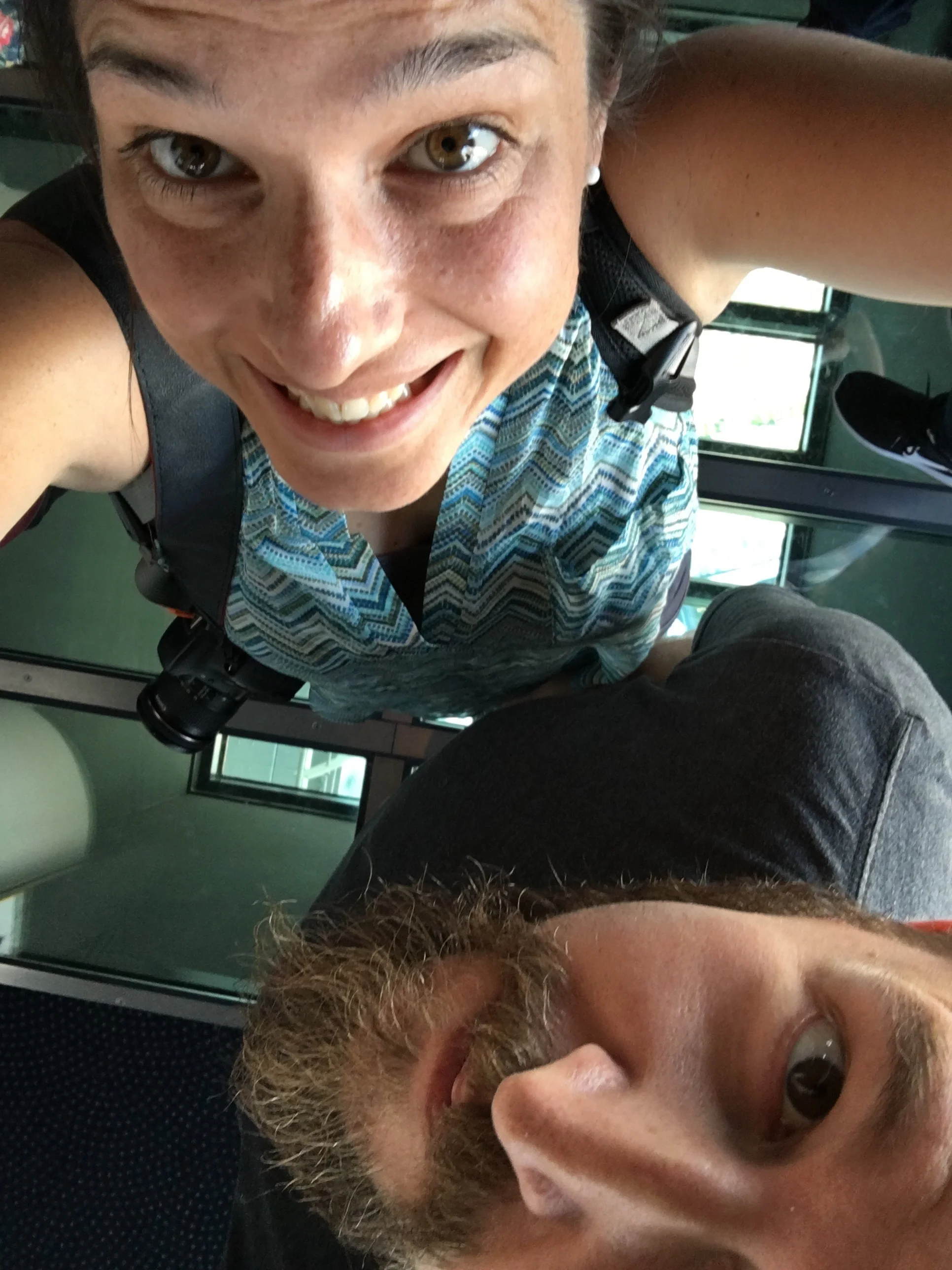We're standing on a glassbottom floor 6,589 floors above the street in the Skytree Tower. Even if this photo gives no indication of that, trust us.