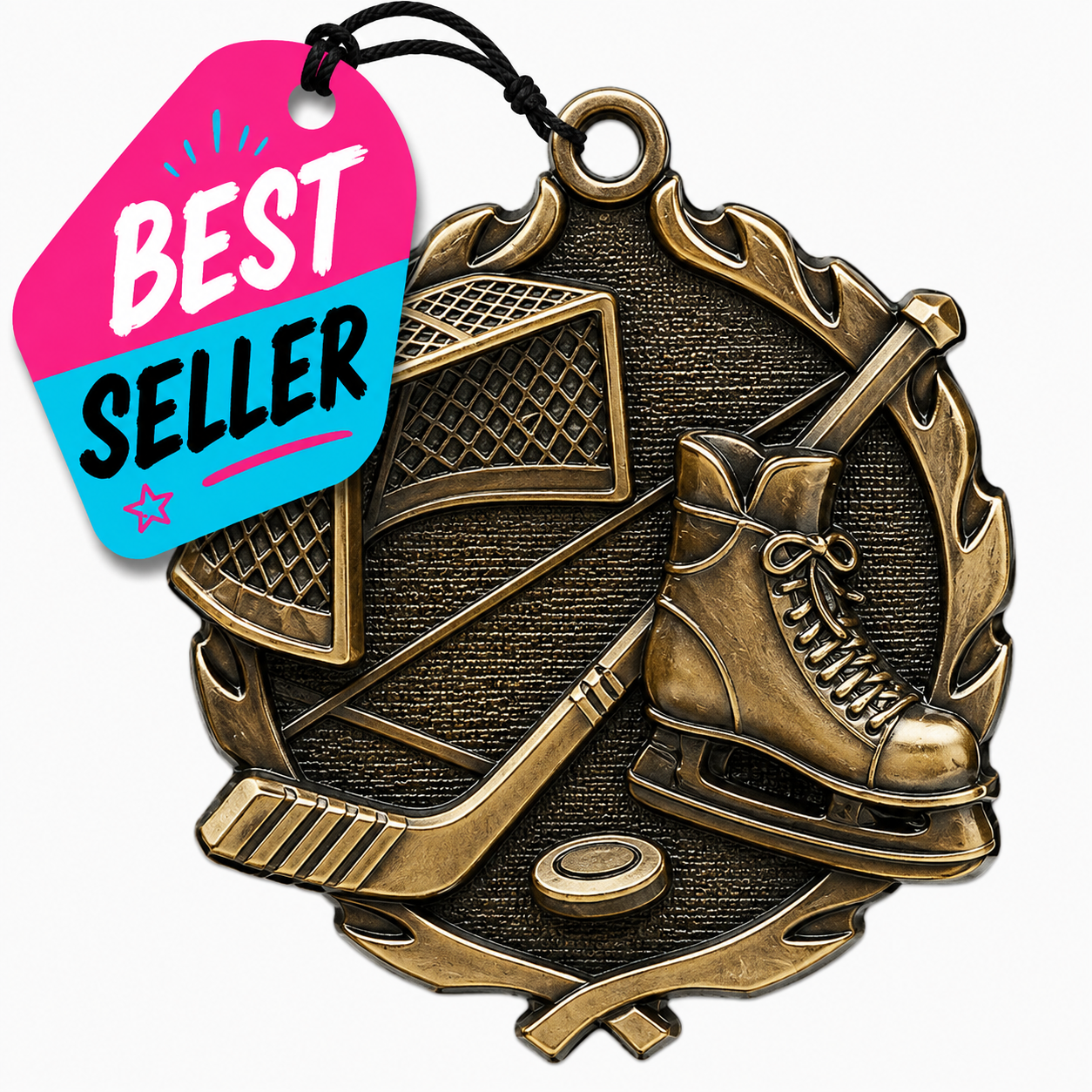 Vintage Look Hockey Medal 2.5" and 1.75"  (Includes Ribbon)