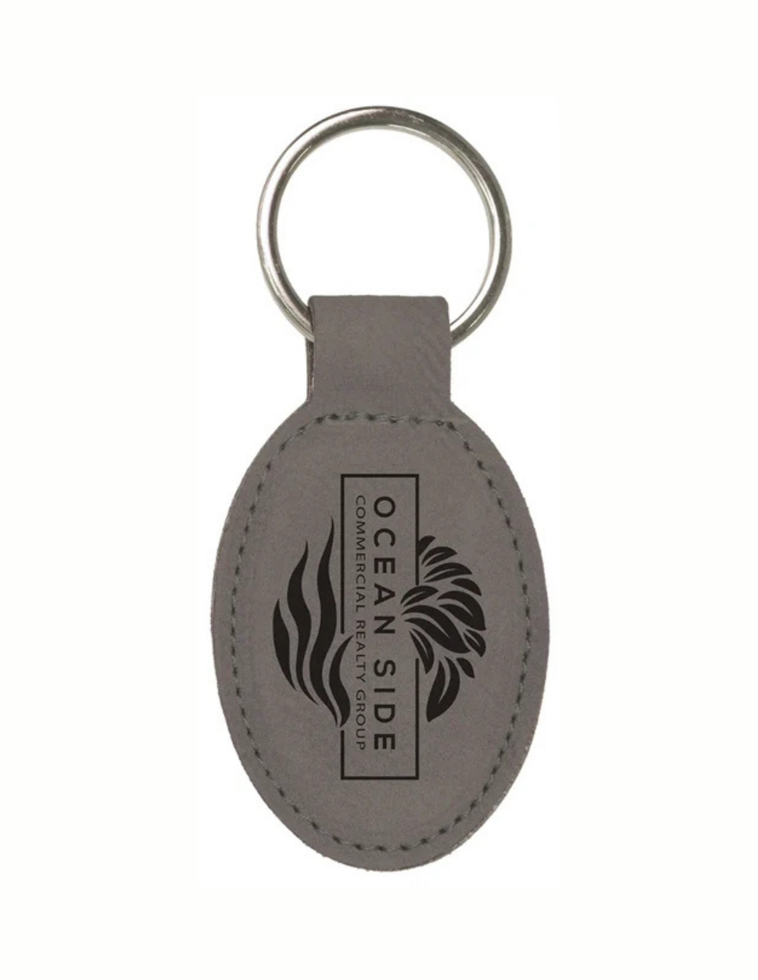 Grey Oval Leatherette Keychain
