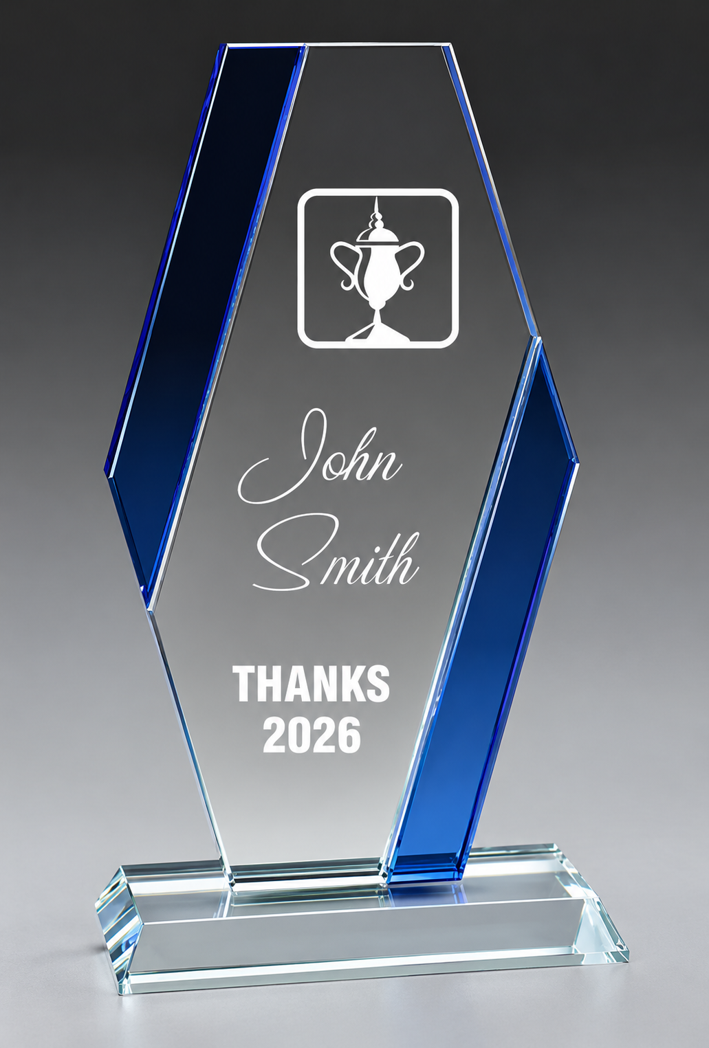Blue Accent Fan Glass Award- 2 Sizes (Includes Engraving)