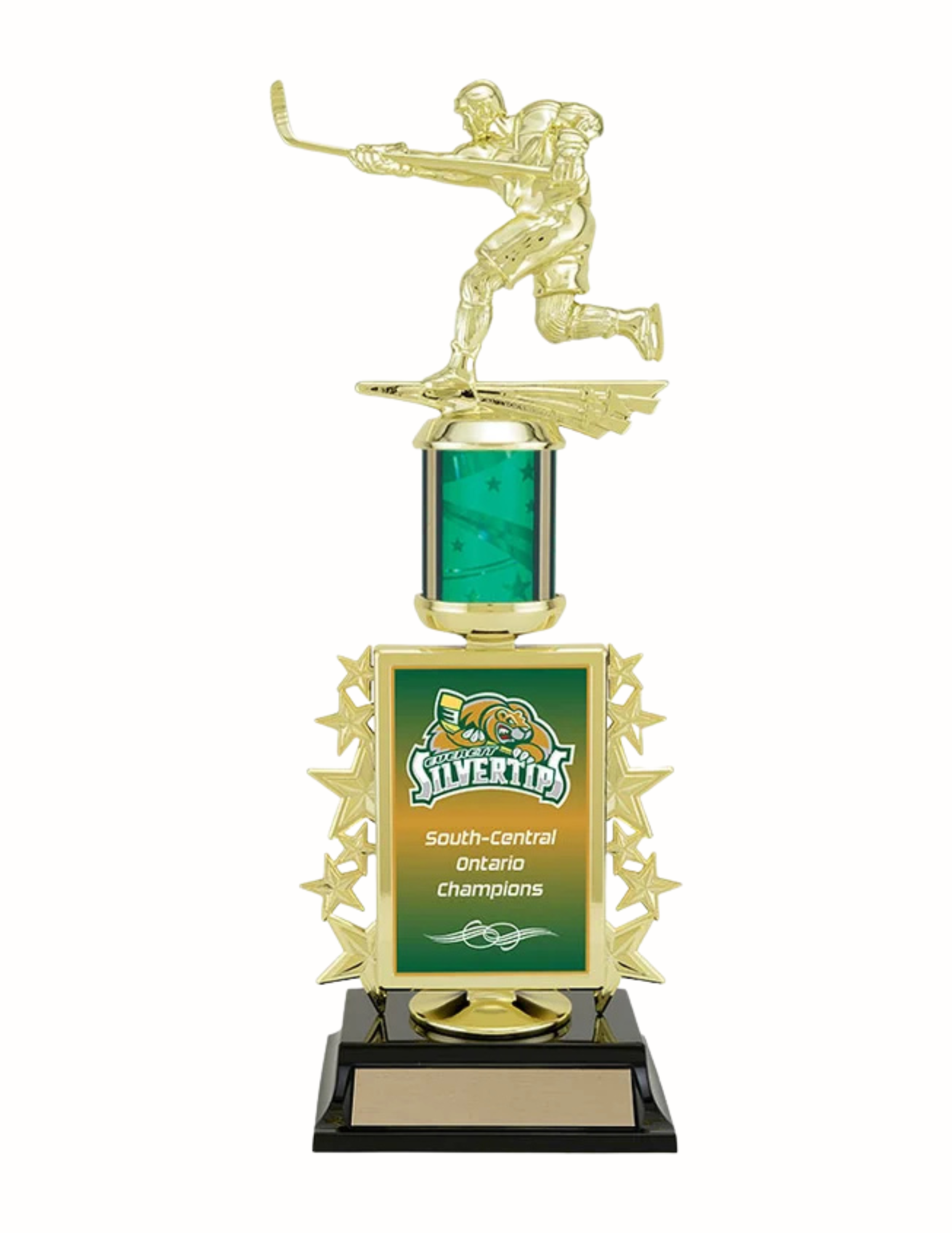 Superstar Green Hockey Trophy 13" (Engraving and Full Color Team Logo Included)